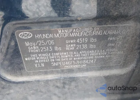 2007 Hyundai Sonata Limited/Se V6 from USA, damaged, VIN 5NPEU46F57H184247